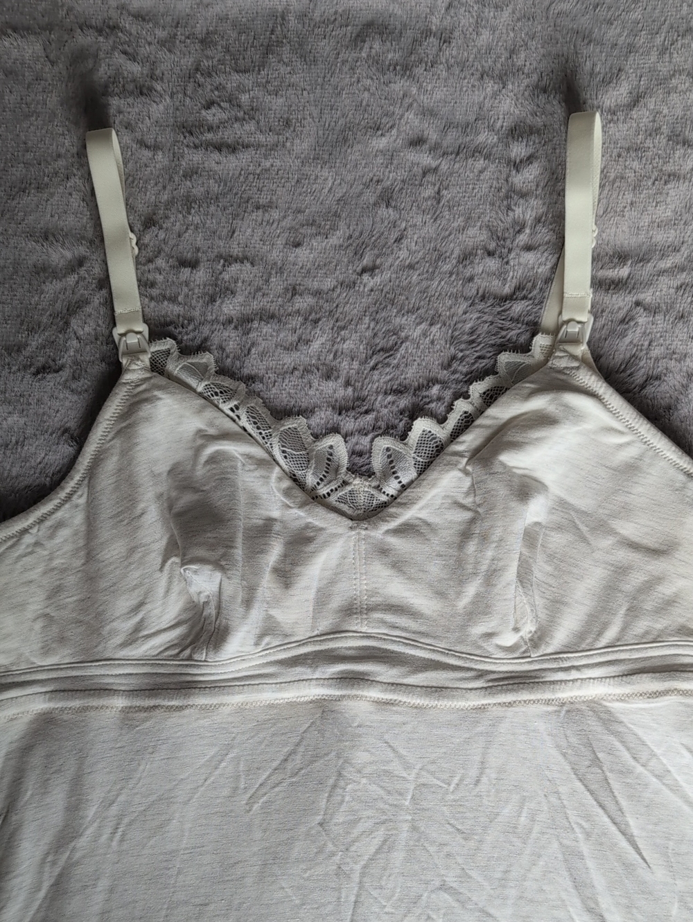 Cream Lace-Trim Sleep Chemise with Front Snap Adjustable Straps
